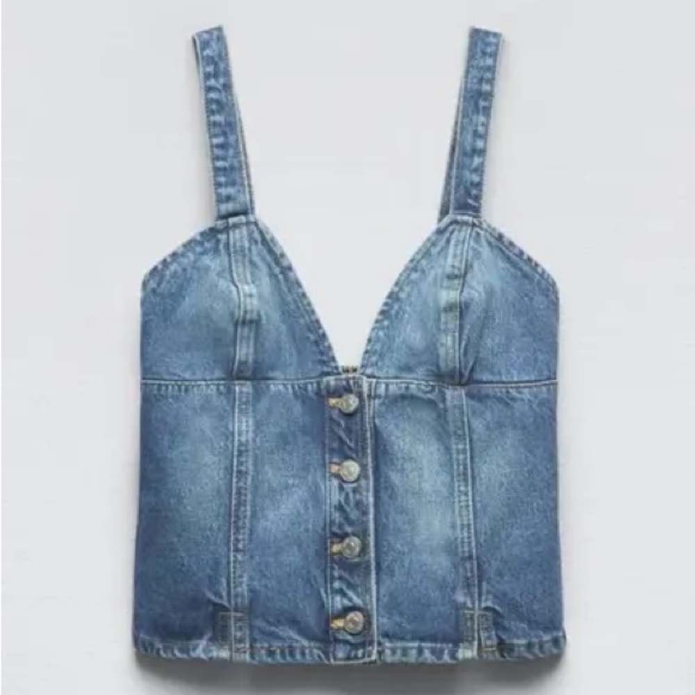Zara Blue Denim Button-Up Top